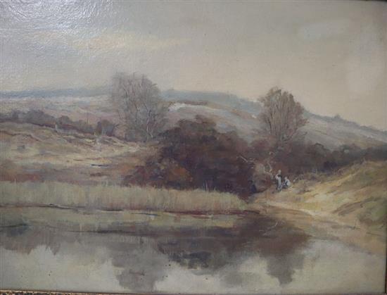 Antoon Markus (1870-1955), oil on canvas, Open landscape with pond, label verso, 30 x 39cm